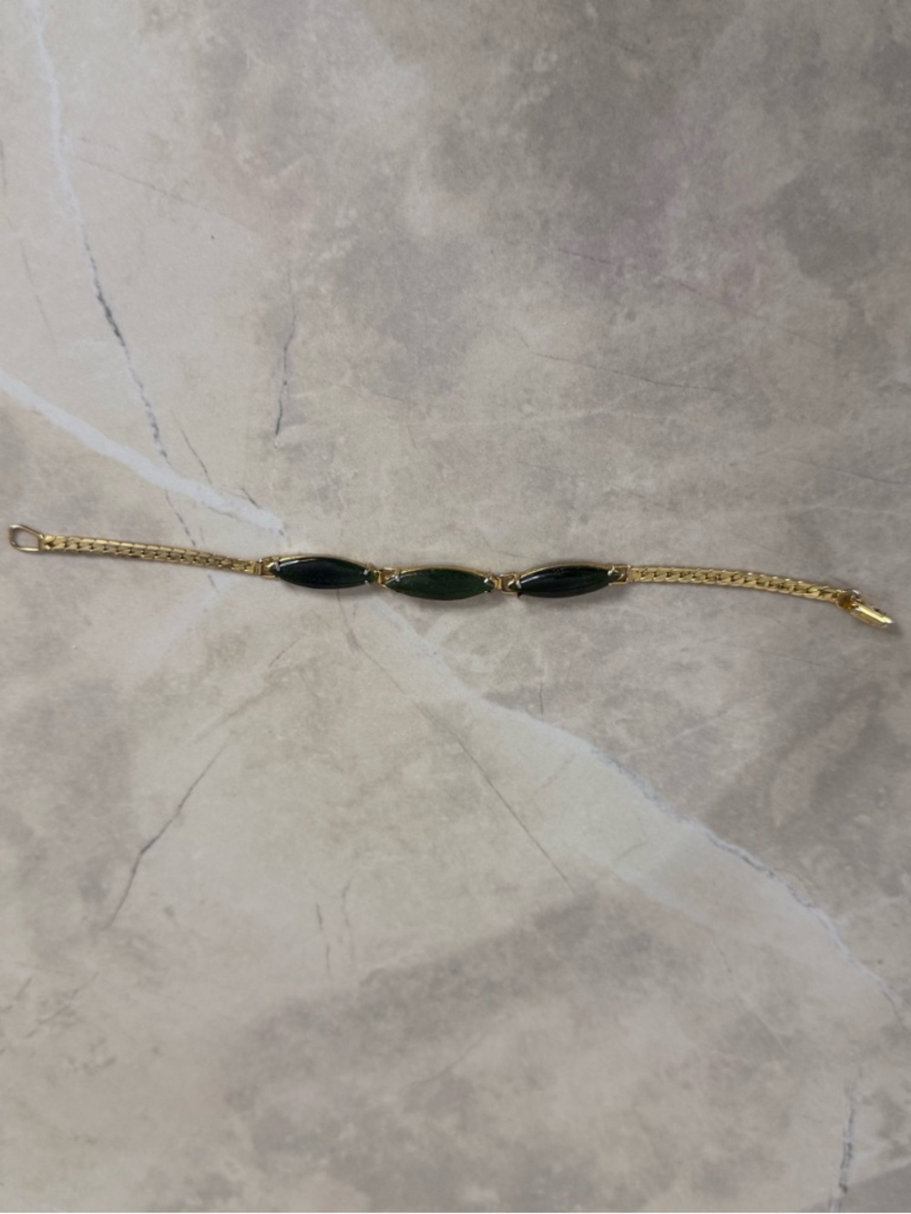 Vintage Gold-Tone Bracelet with Dark Green Marquise Stones